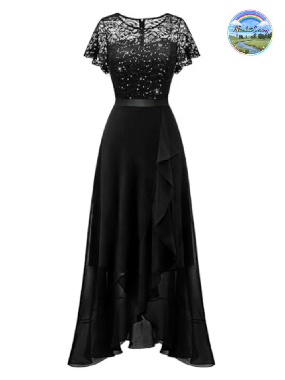 BeryLove Formal Cocktail Dress Chiffon Flutter Sleeve High Low Hem Slit Lace